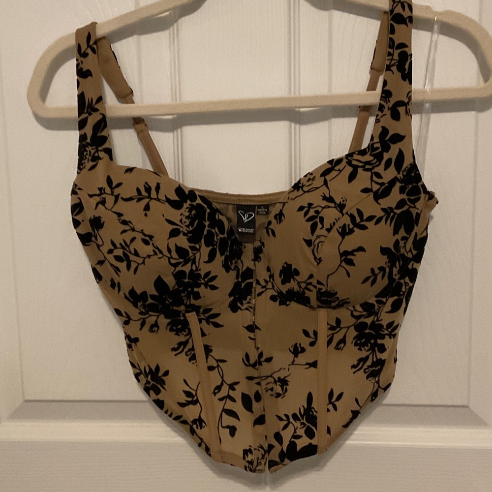 Windsor Tan and Black Floral Bodysuit